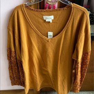 Anthropologie thermal floral sleeve top